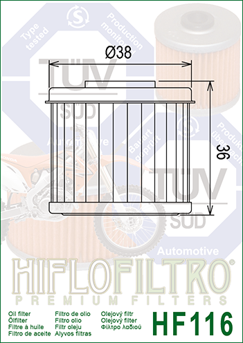 HifloFiltro Oil Filter HF116 2004 to 2019 5 Pack Honda CRF250R / CRF250X 